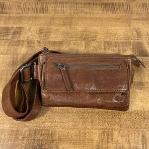 Spikes & Sparrow Genuine Leather Crossbody Waist Belt Bag Brandy Brown